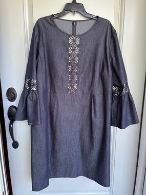 Dark Denim Dress with Lined Lace Detail 2x